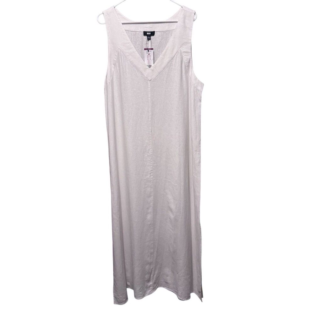 DKNY White Sleeveless V-Neck Maxi Dress